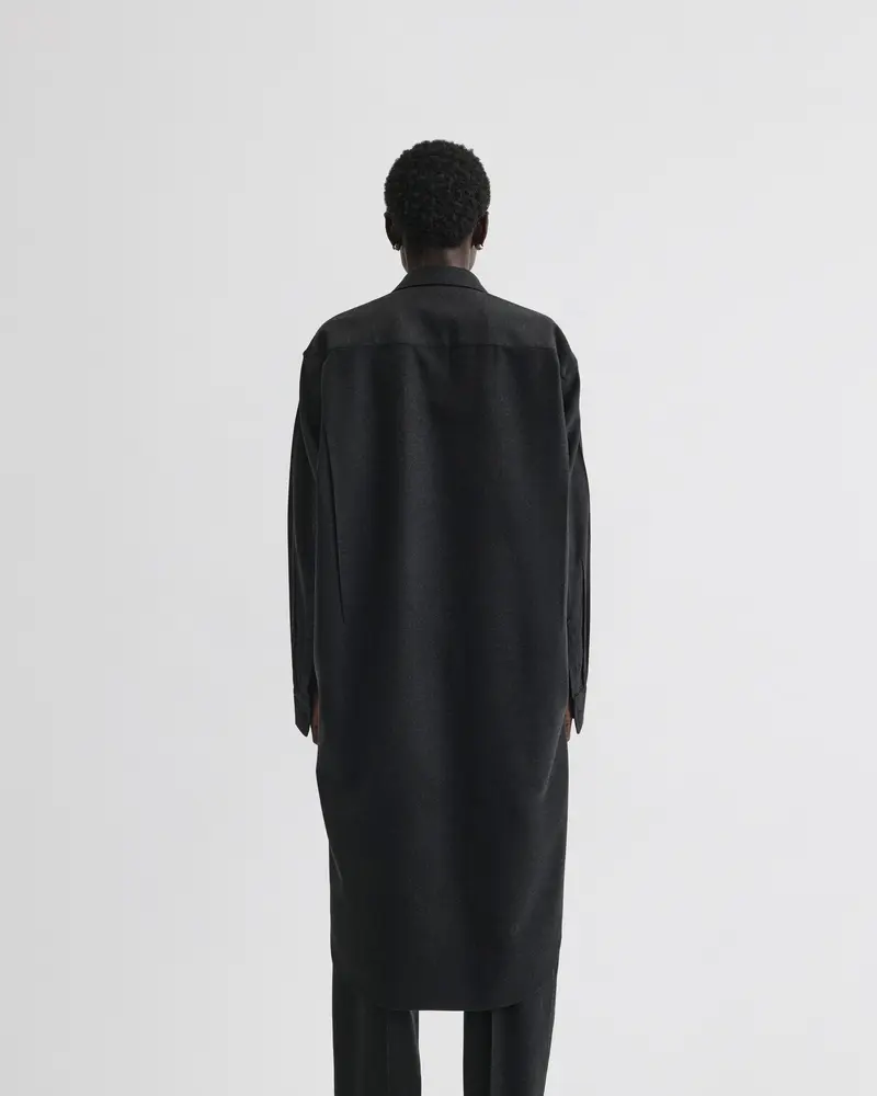 Asymmetric Long-Sleeve Wool Shirt In Charcoal