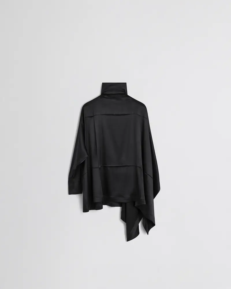 Asymmetric Silk Cape Top In Black