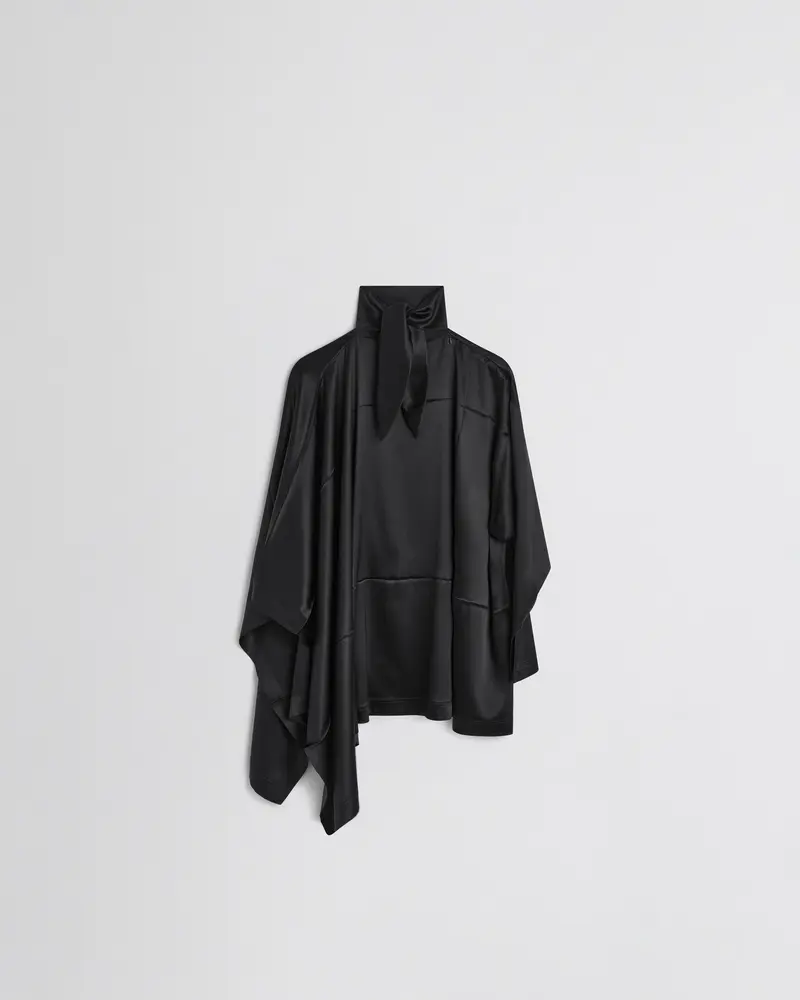 Asymmetric Silk Cape Top In Black 2