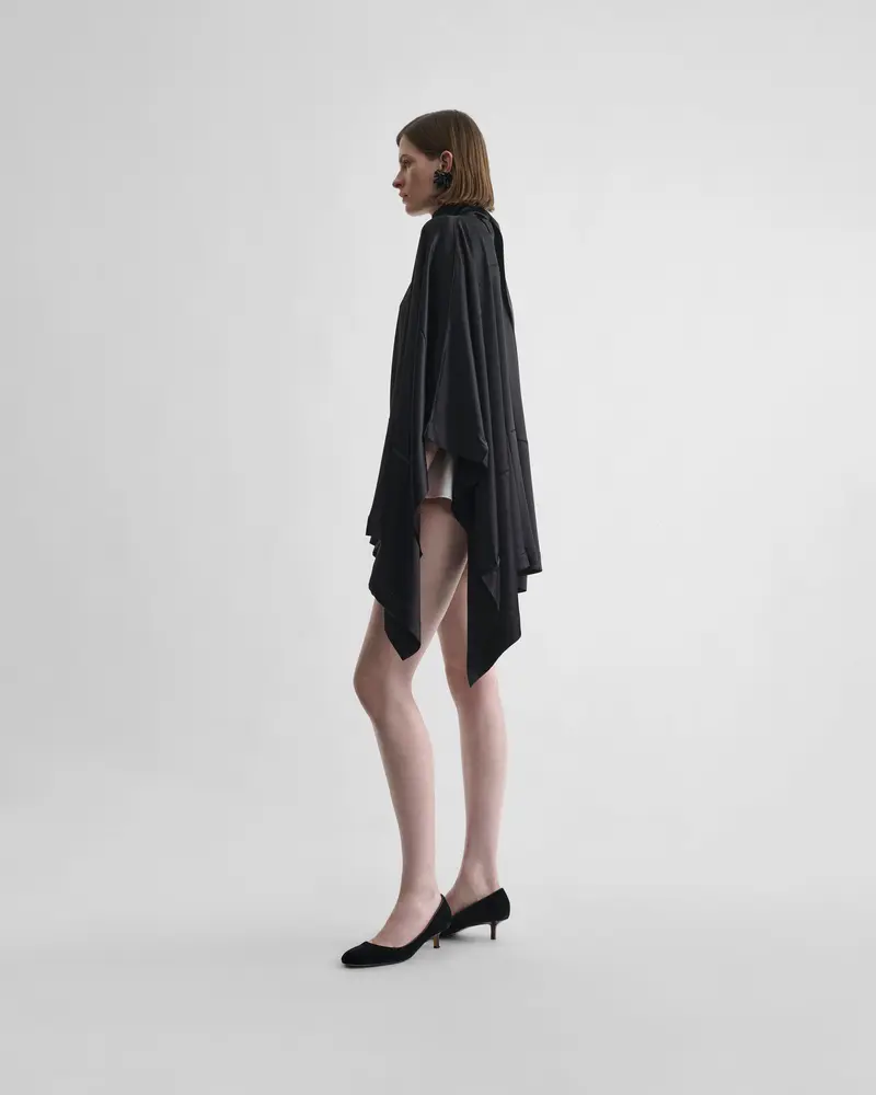 Asymmetric Silk Cape Top In Black