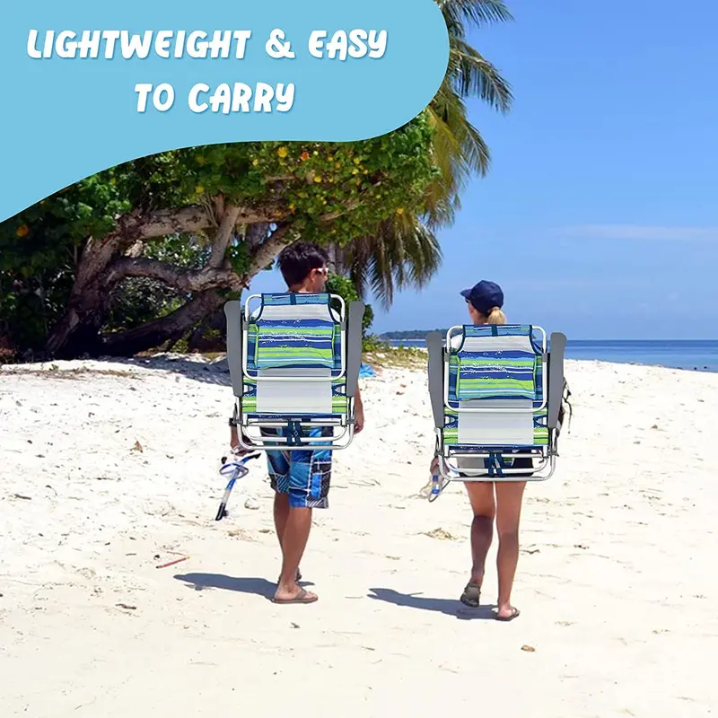 Backpack-Style Beach Chairs – 4-Pack with Insulated Cooler, Cup Holders, No Side Table