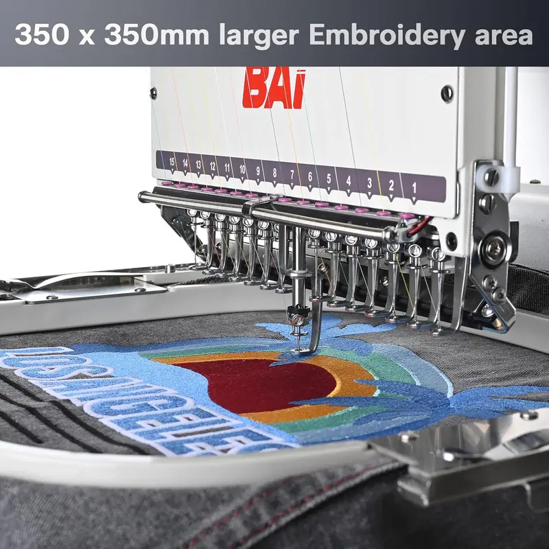 BAi Mirror 15-Needle Embroidery Machine – 20x14" Hoop, Touchscreen Control & Multi-Head Support