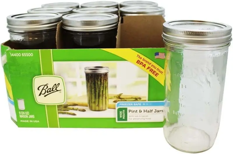 Ball Wide-Mouth Mason Jars – 24-Ounce Glass Canning Jars with Lids (9-Pack), Freezer- and Dishwasher-Safe