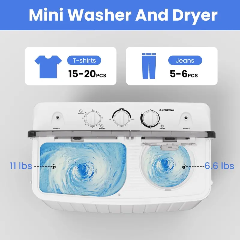 BANGSON Compact Twin-Tub Washer and Dryer Set – 17.6 lb Capacity for Apartments and Tiny Homes 2