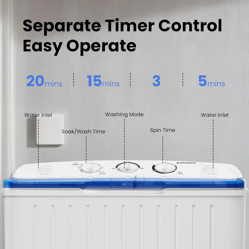 BANGSON Compact Twin-Tub Washer and Dryer Set – 17.6 lb Capacity for Apartments and Tiny Homes