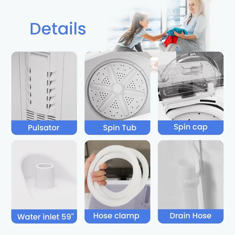 BANGSON Compact Twin-Tub Washer and Dryer Set – 17.6 lb Capacity for Apartments and Tiny Homes