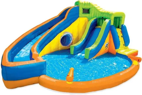 BANZAI Pipeline Twist Inflatable Water Park – Kid-Safe Splash Zone Featuring Slides and Integrated Pool