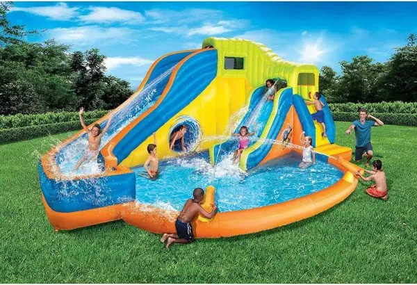BANZAI Pipeline Twist Inflatable Water Park – Kid-Safe Splash Zone Featuring Slides and Integrated Pool
