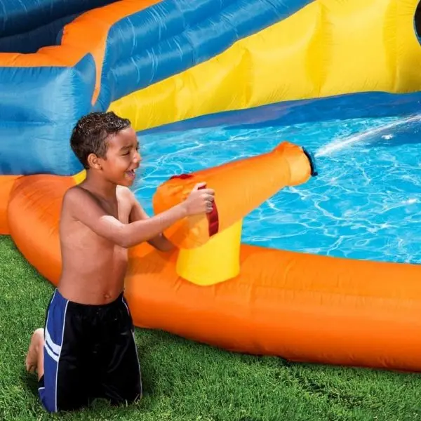 BANZAI Pipeline Twist Inflatable Water Park – Kid-Safe Splash Zone Featuring Slides and Integrated Pool