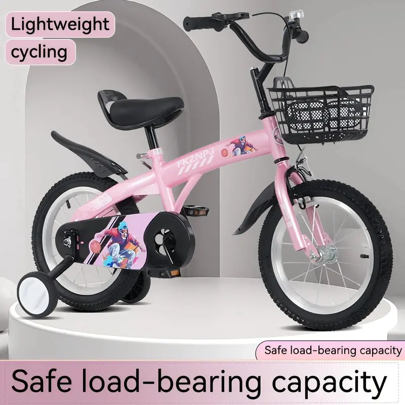Baprem Kids’ Balance Bike – 18" Pink Steel Frame Bicycle for Ages 5–9 with Removable Training Wheels