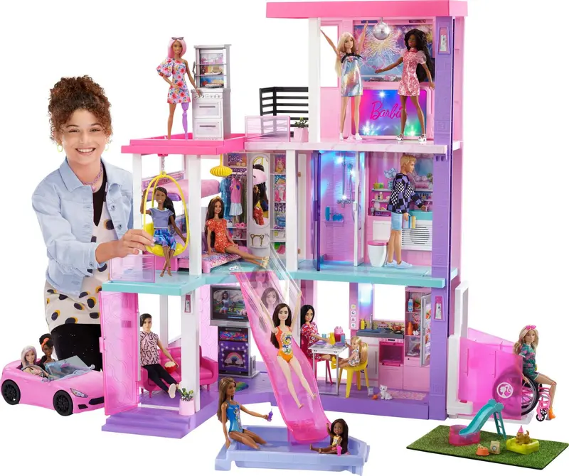 Barbie 60th Anniversary DreamHouse Playset – Features 2 Dolls, Transforming Vehicle, and 100+ Role-Play Items