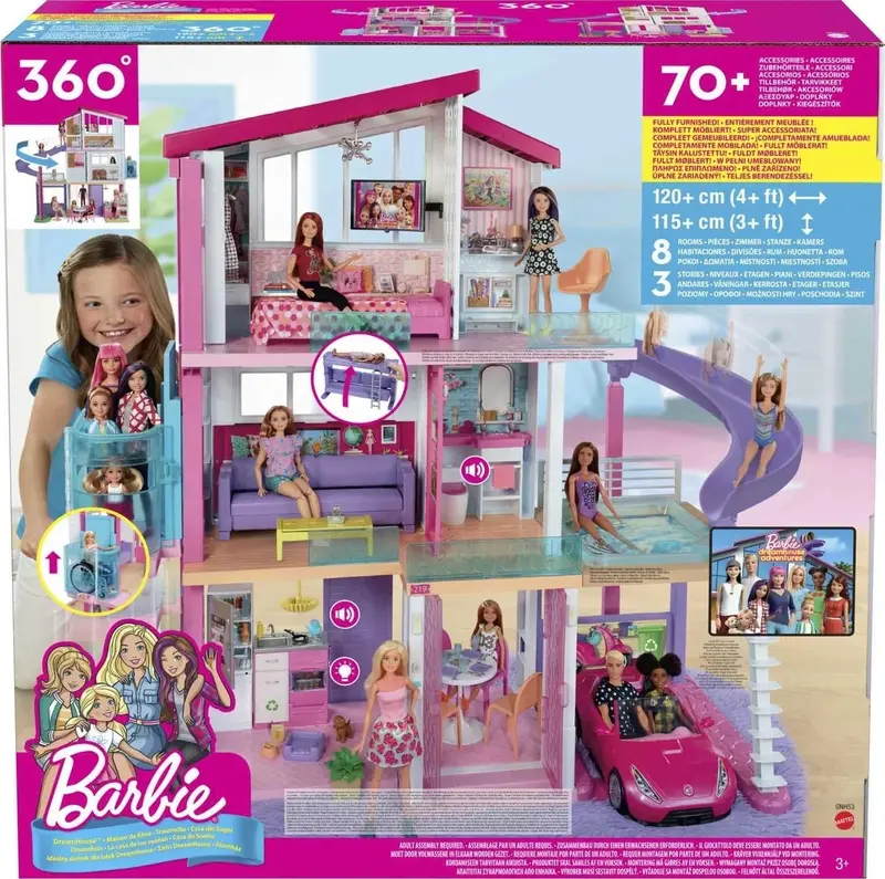 Barbie DreamHouse Interactive Dollhouse with Elevator, Lights, Sound Effects, and Over 70 Play Accessories