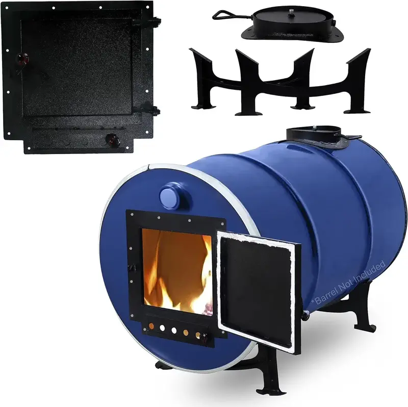 Barrel Stove Kit C – DIY Wood-Burning Heater Designed for 30–55-Gallon Drums, Ideal for Emergency Heating & Outdoor Cooking