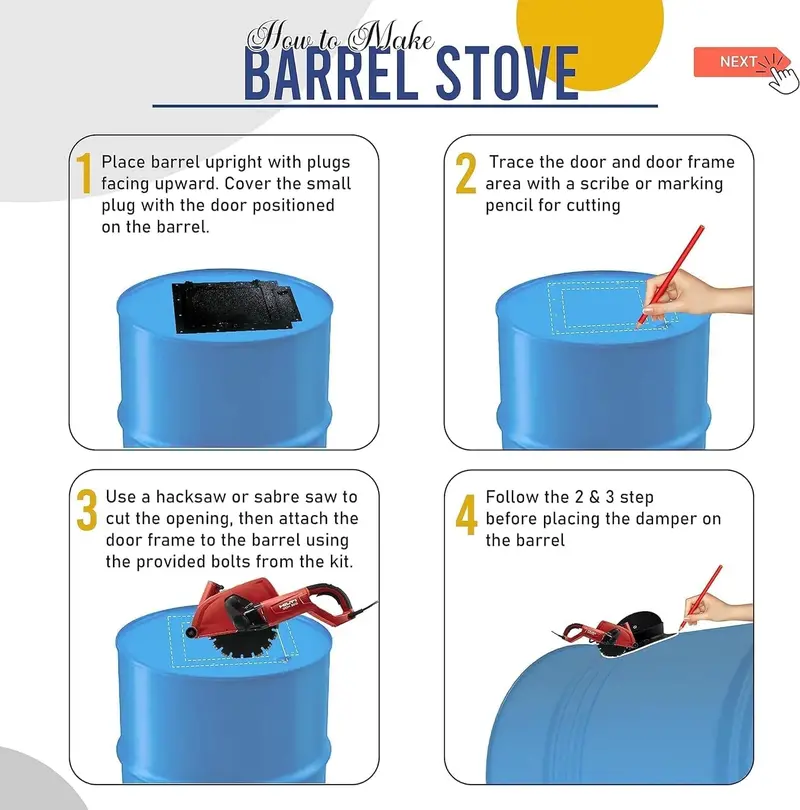 Barrel Stove Kit C – DIY Wood-Burning Heater Designed for 30–55-Gallon Drums, Ideal for Emergency Heating & Outdoor Cooking