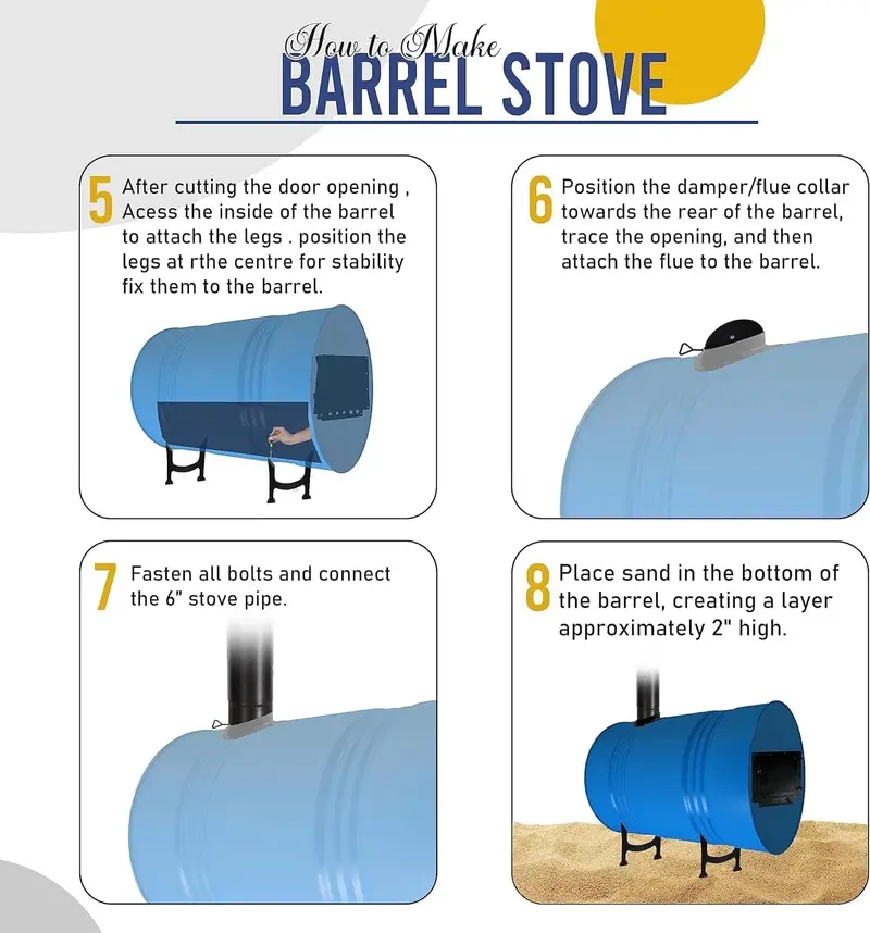 Barrel Stove Kit C – DIY Wood-Burning Heater Designed for 30–55-Gallon Drums, Ideal for Emergency Heating & Outdoor Cooking