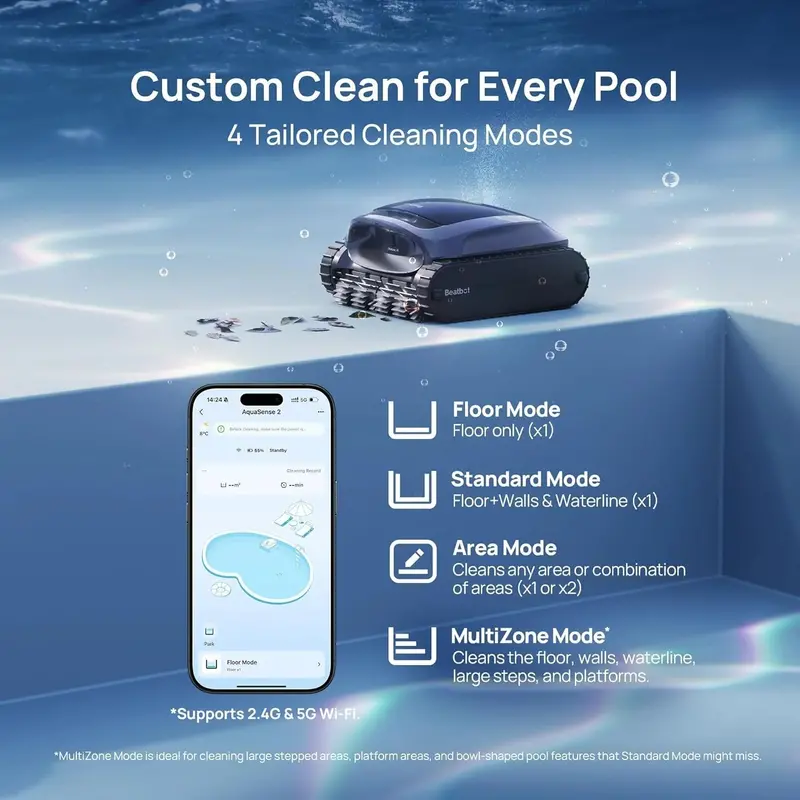 Beatbot AquaSense 2 Cordless Robotic Pool Cleaner – Smart Auto-Parking, Dual-Pass Waterline Scrubbing, Covers Up to 3,230 sq.ft (Blue)