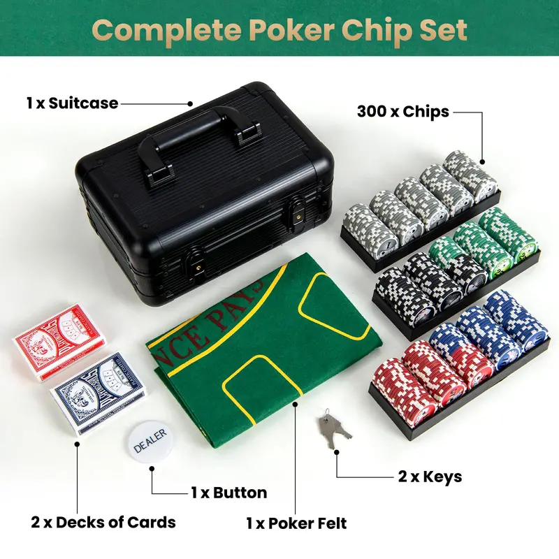 Beginner-Friendly 300-Piece Poker Chip Kit — Themed Set with Cards and Dealer Accessories