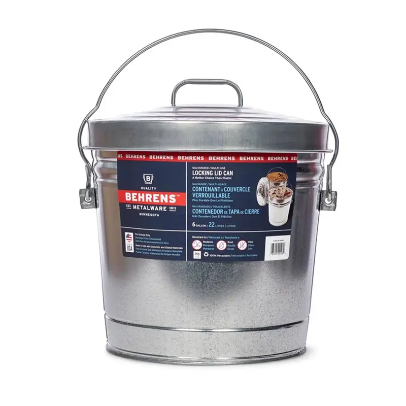 Behrens 6-Gallon Galvanized Steel Storage Can – Heavy-Duty Locking Lid Design