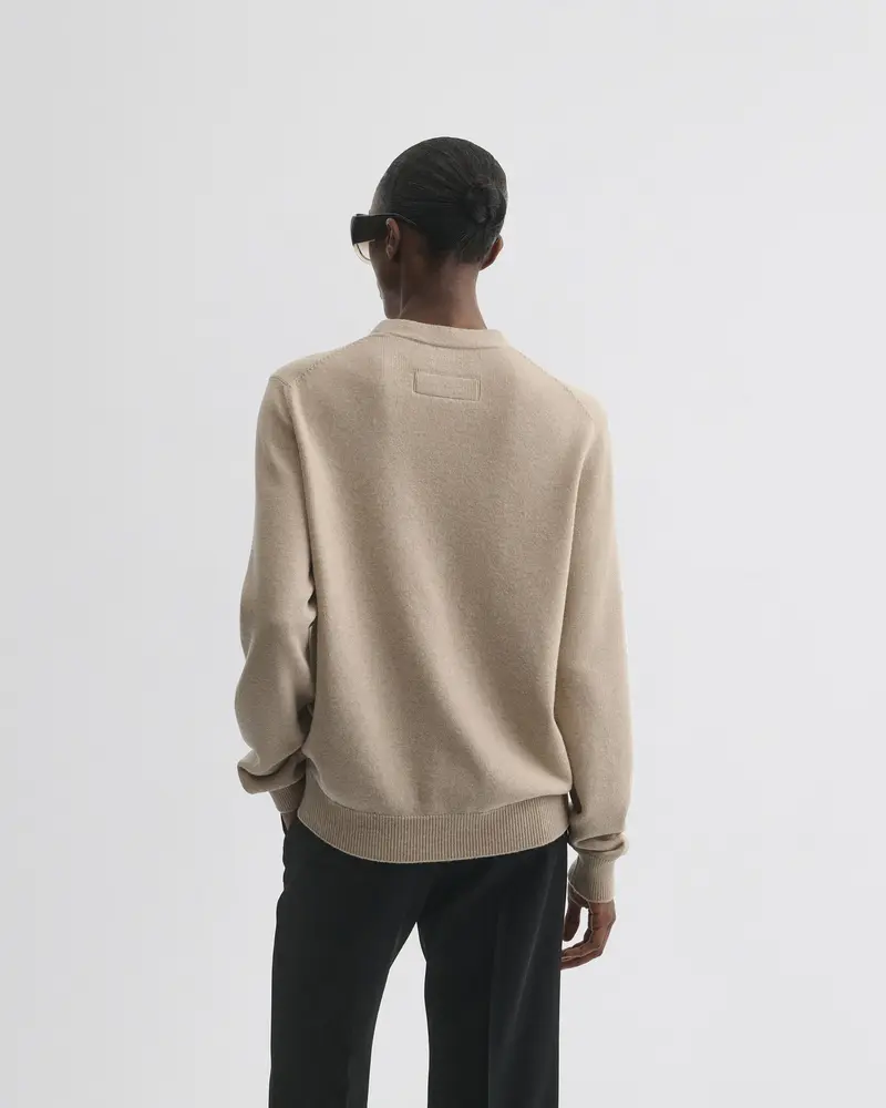 Beige Wool-Cashmere Easy V-Neck Sweater