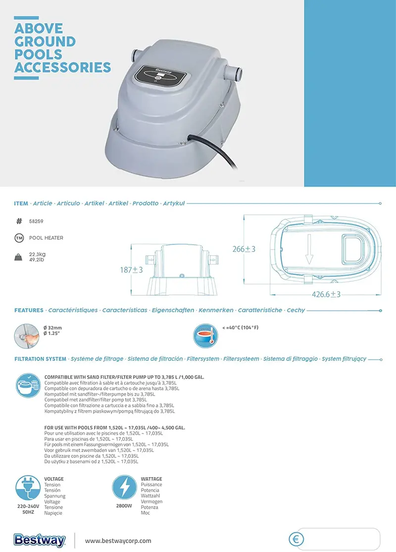 Bestway Electric Pool Heater – Energy-Saving Solution for Inground and Above-Ground Pools