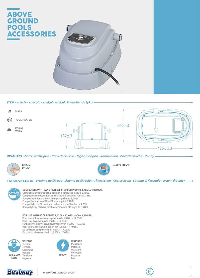 Bestway Energy-Efficient Pool Heater – Above-Ground Swimming Pool Heating System for Year-Round Use