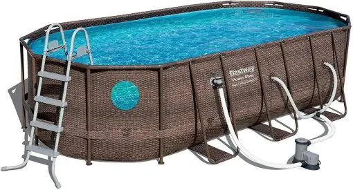 Bestway Power Steel 18' x 9' x 48" Above-Ground Pool Set – Reinforced Steel Frame, Sand Filter Pump, Skimmer, and Vacuum Included
