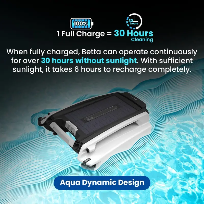 Betta SE Solar-Powered Pool Skimmer – Autonomous Surface Cleaner Featuring 30-Hour Battery Life & Salt-Chlorine-Resistant Motor (Blue)