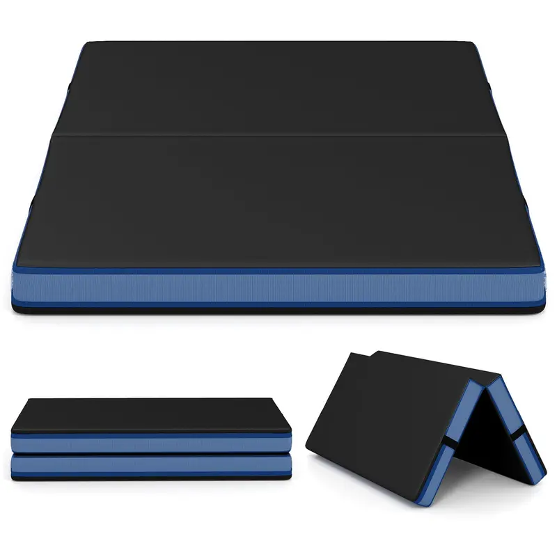 Bi-Fold Fitness Mat – 4' × 4', 4-Inch High-Density Foam Core with PU Leather Surface & Transport Handles