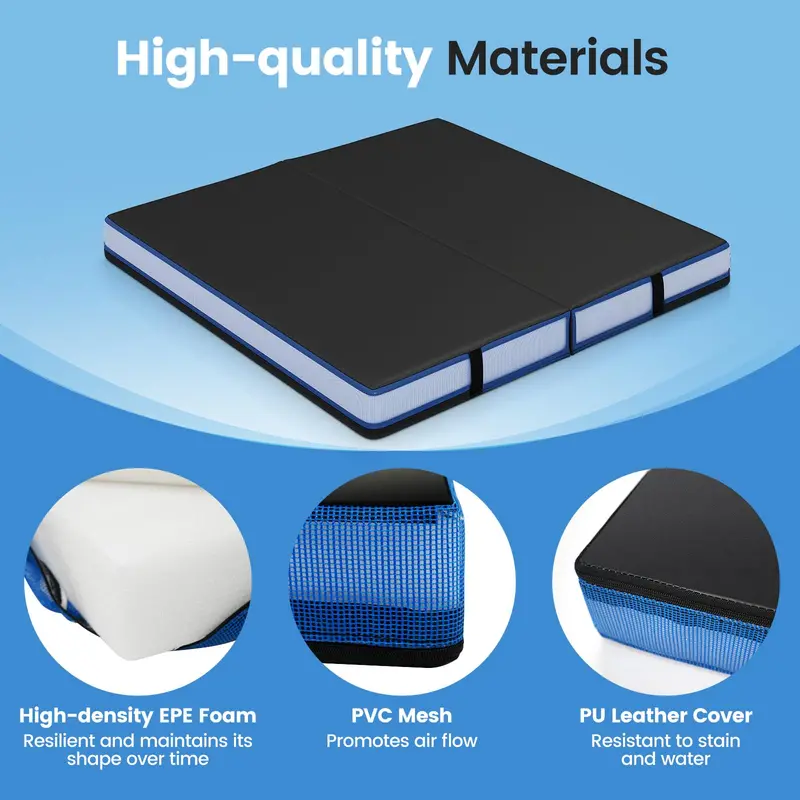 Bi-Fold Fitness Mat – 4' × 4', 4-Inch High-Density Foam Core with PU Leather Surface & Transport Handles 2