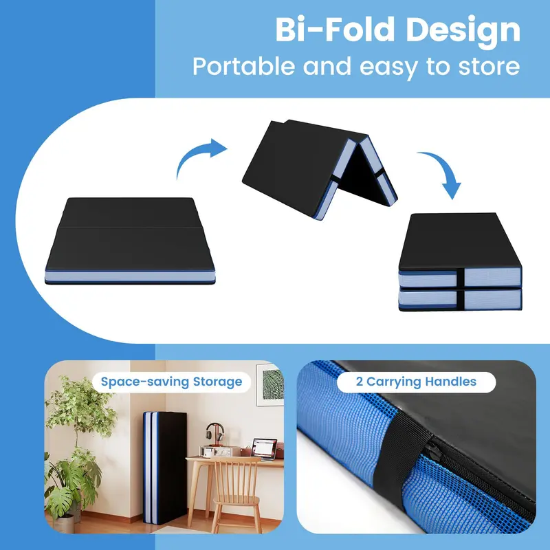 Bi-Fold Fitness Mat – 4' × 4', 4-Inch High-Density Foam Core with PU Leather Surface & Transport Handles