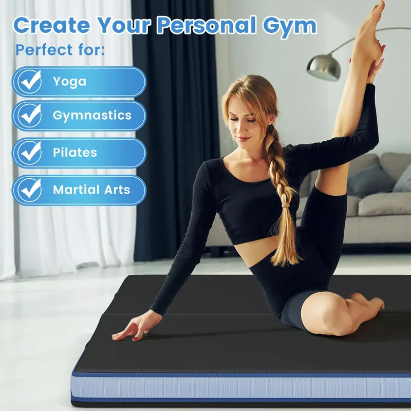 Bi-Fold Fitness Mat – 4' × 4', 4-Inch High-Density Foam Core with PU Leather Surface & Transport Handles