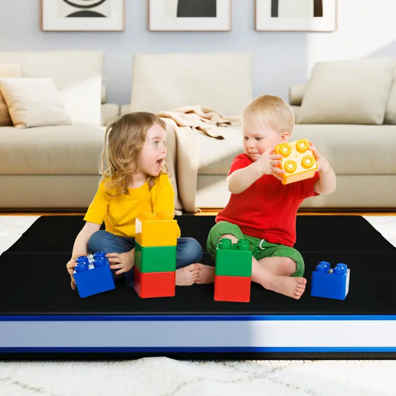 Bi-Fold Fitness Mat – 4' × 4', 4-Inch High-Density Foam Core with PU Leather Surface & Transport Handles