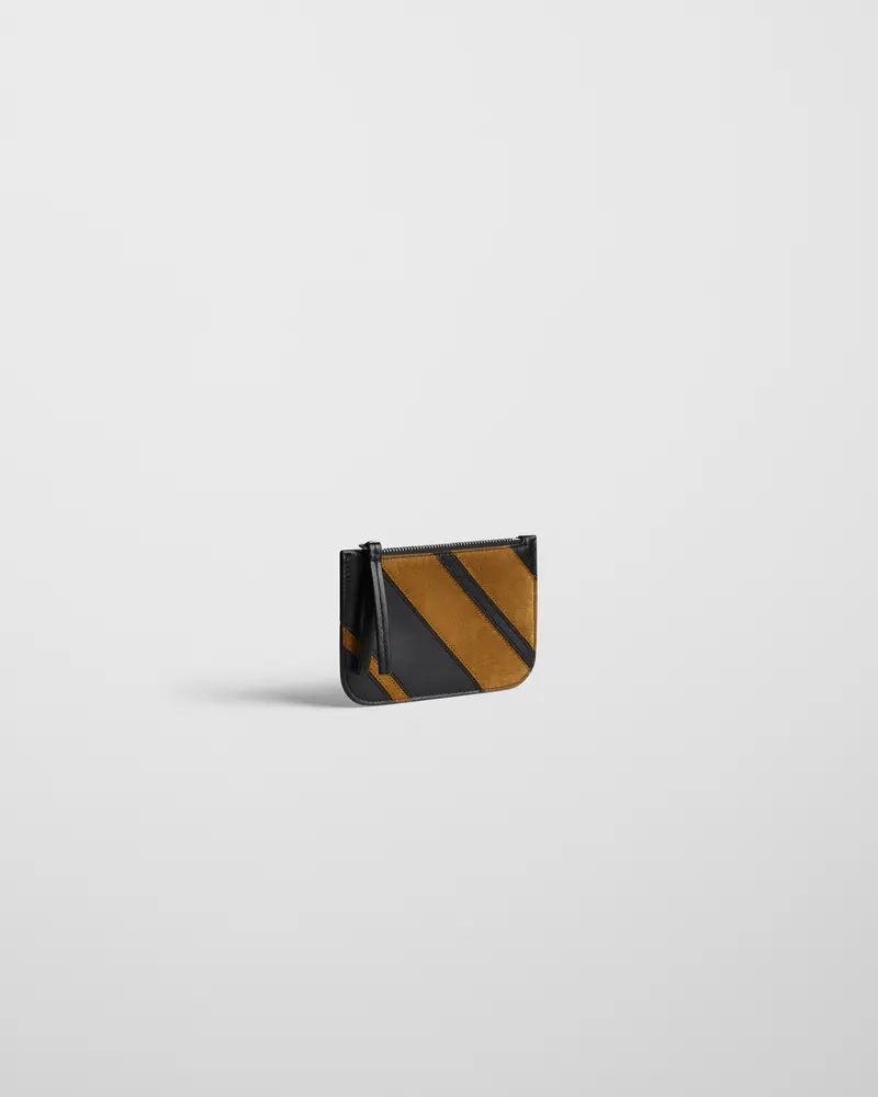 Bifold Card Holder In Black Leather And Toffee Suede 2