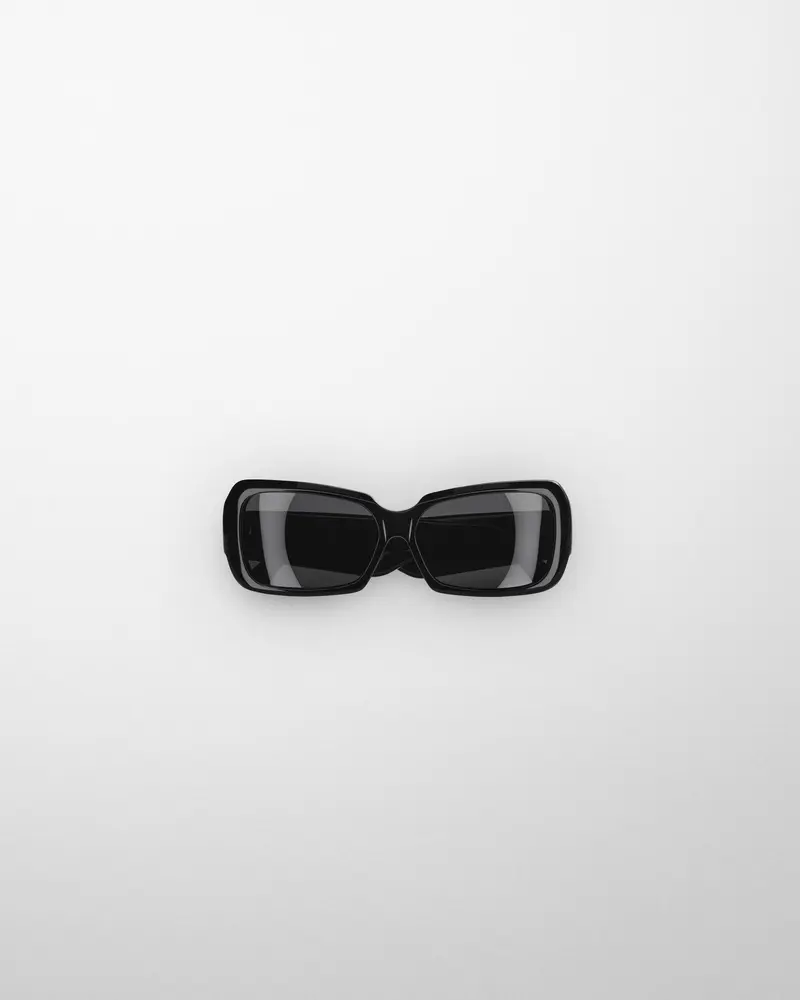 Black Acetate Angular Score Sunglasses With Wide Temples