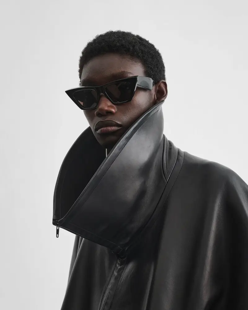 Black Acetate Peak Sunglasses With Wide Temples