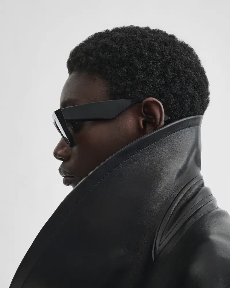 Black Acetate Peak Sunglasses With Wide Temples