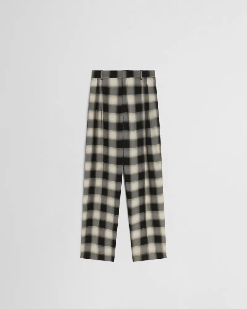 Black-And-Beige Ombré Check Pleated Trousers