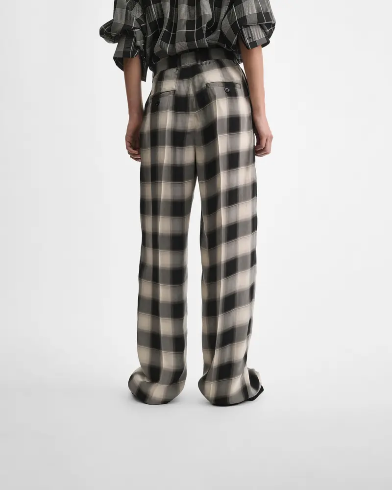 Black-And-Beige Ombré Check Pleated Trousers