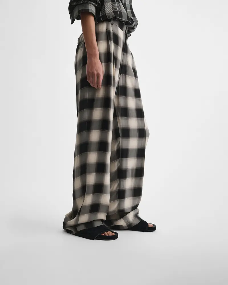 Black-And-Beige Ombré Check Pleated Trousers