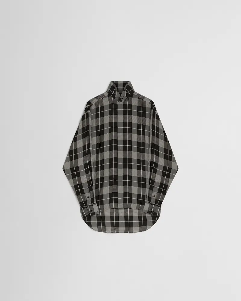 Black-And-White Ombré Check Viscose Tuxedo Shirt