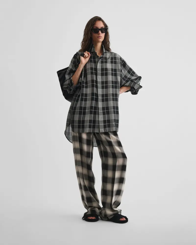 Black-And-White Ombré Check Viscose Tuxedo Shirt
