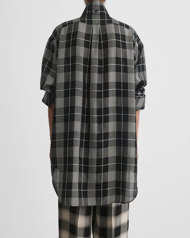Black-And-White Ombré Check Viscose Tuxedo Shirt