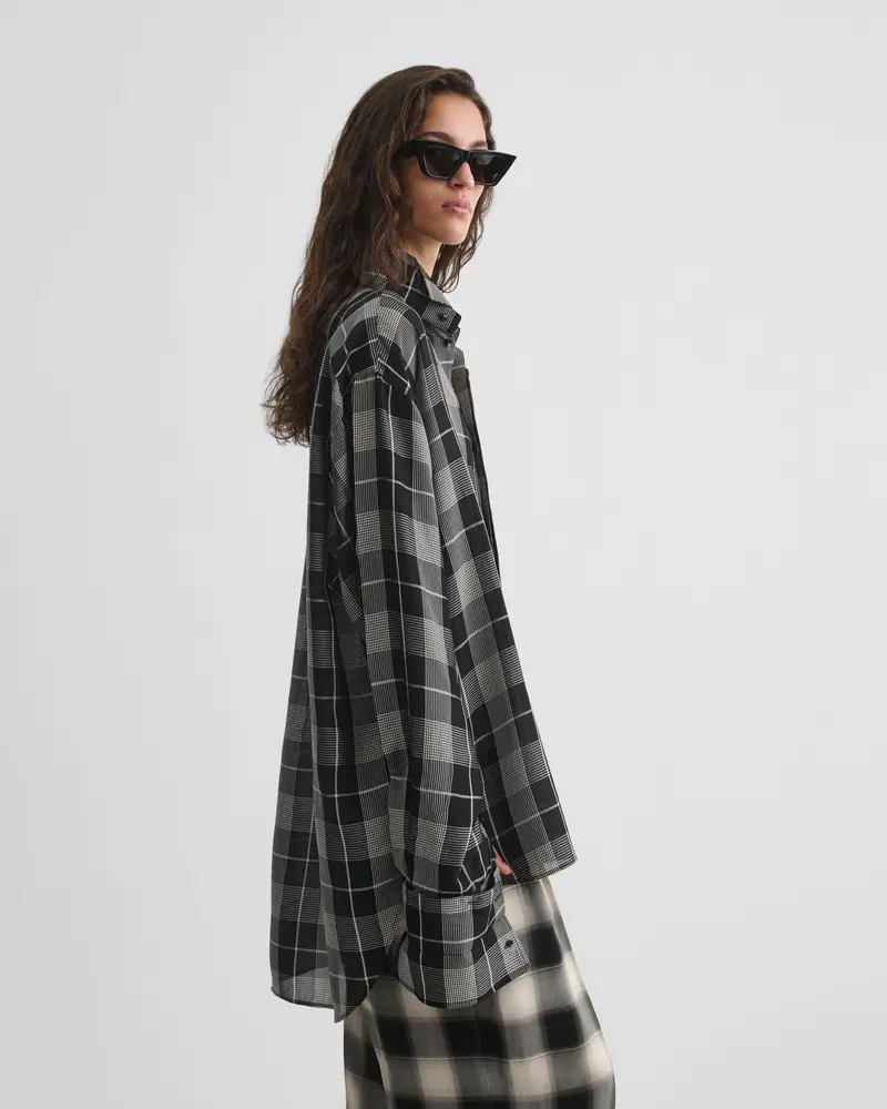 Black-And-White Ombré Check Viscose Tuxedo Shirt