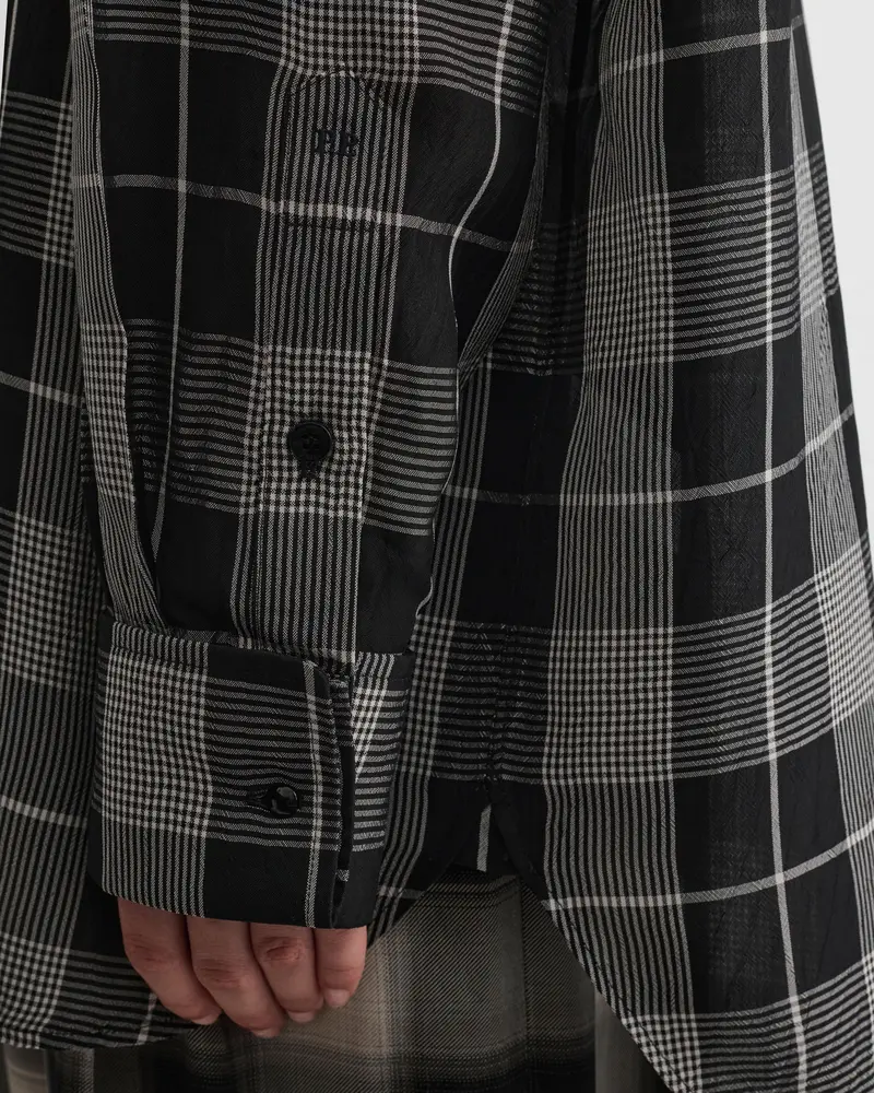 Black-And-White Ombré Check Viscose Tuxedo Shirt