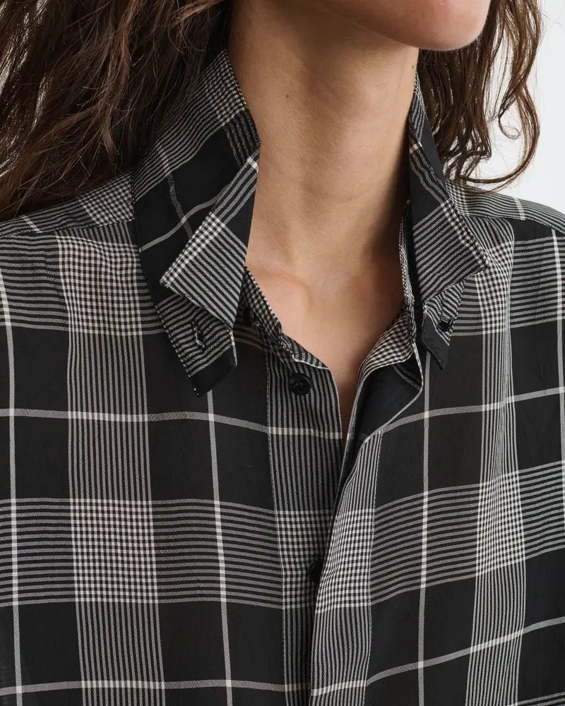 Black-And-White Ombré Check Viscose Tuxedo Shirt