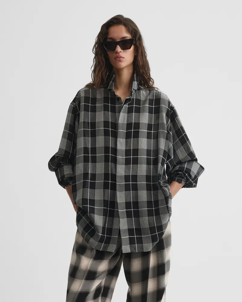 Black-And-White Ombré Check Viscose Tuxedo Shirt