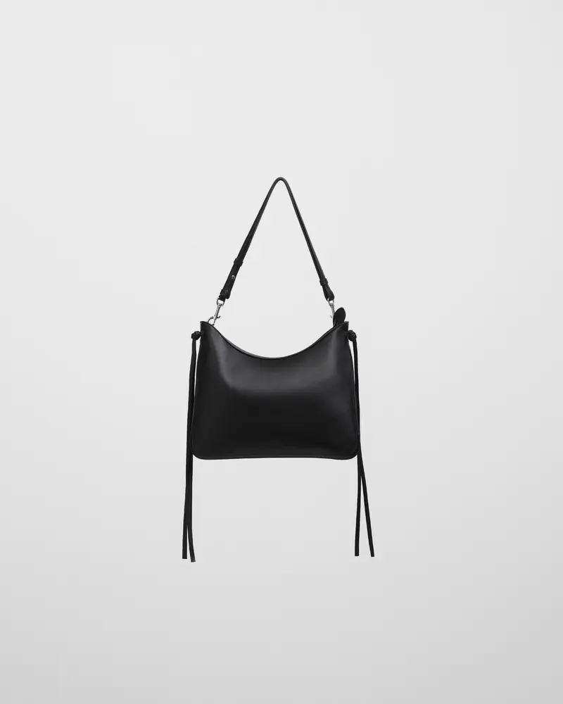 Black Calf Leather Gig Bag With Multi-Compartment Design