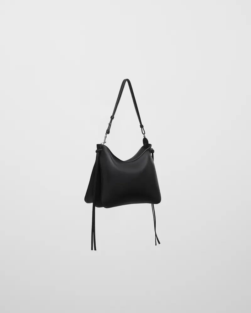 Black Calf Leather Gig Bag With Multi-Compartment Design