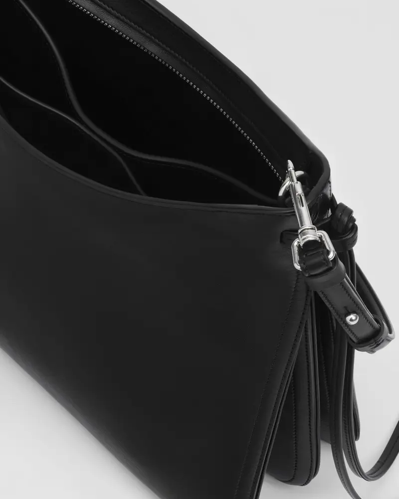 Black Calf Leather Gig Bag With Multi-Compartment Design