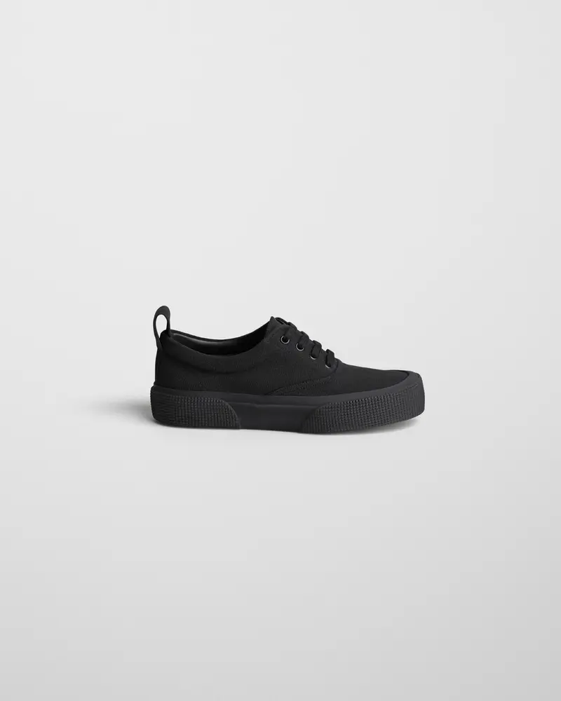 Black Canvas Lace-Up Plimsole Sneakers